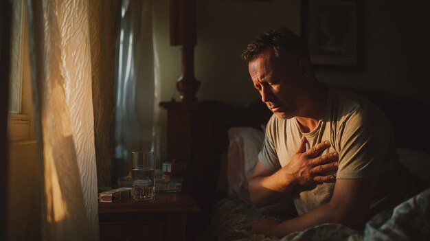 Person experiencing fatigue and heart palpitations due to poor sleep